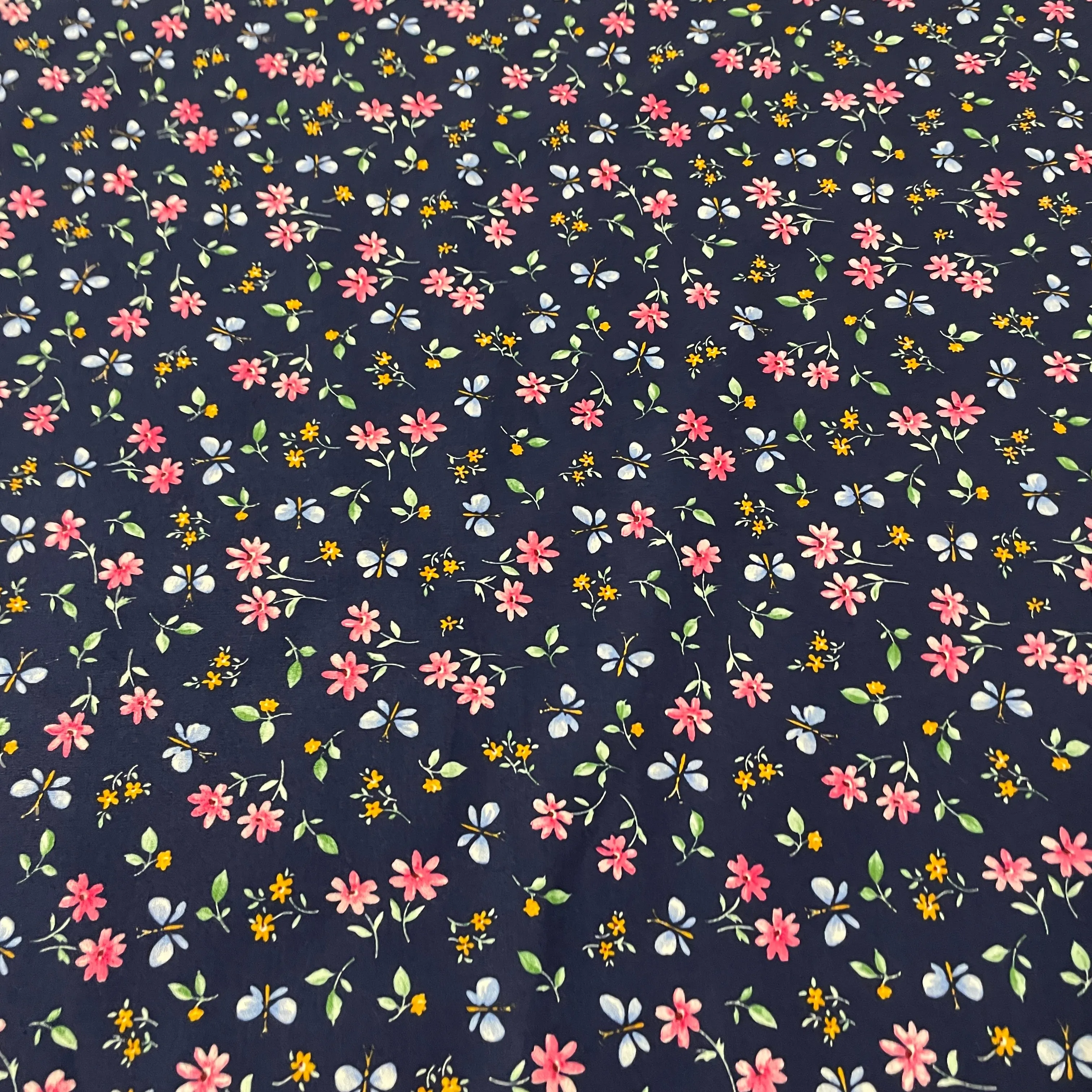 FS854_2 Navy Small Floral Cotton Poplin