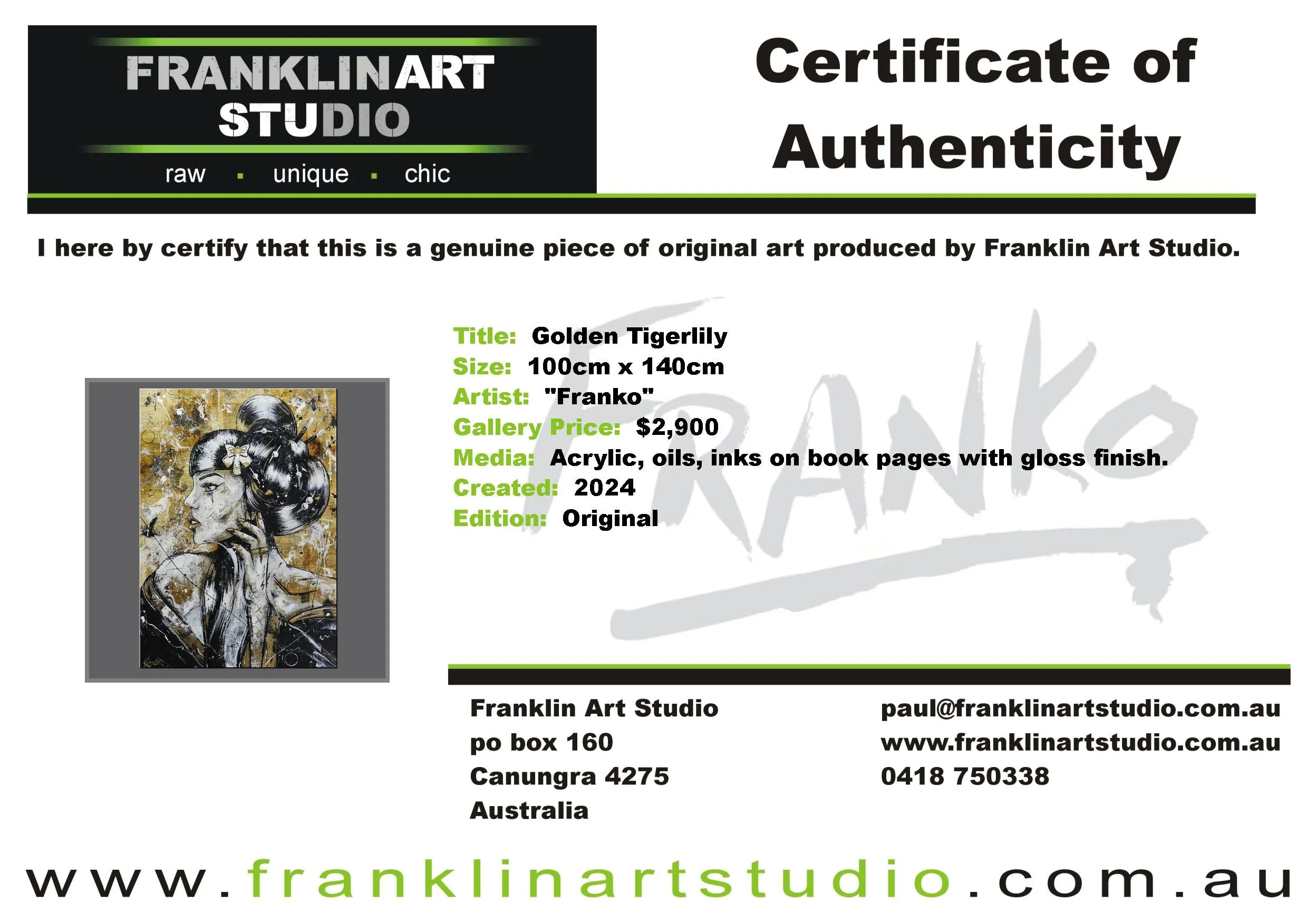 Golden Tigerlily 100cm x 140cm Geisha Abstract Realism Book Club Painting