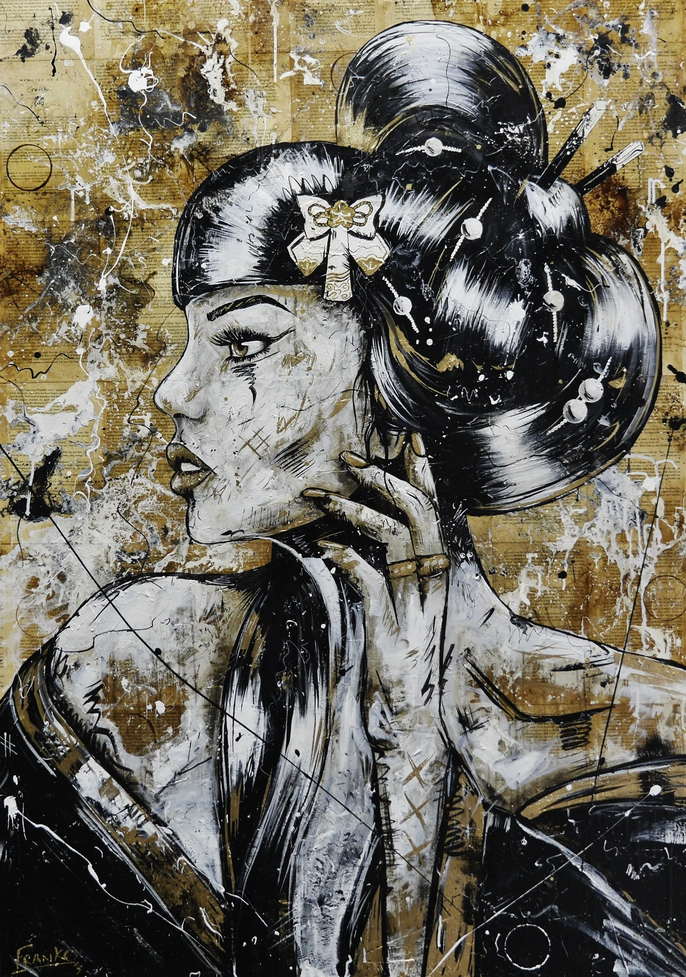 Golden Tigerlily 100cm x 140cm Geisha Abstract Realism Book Club Painting