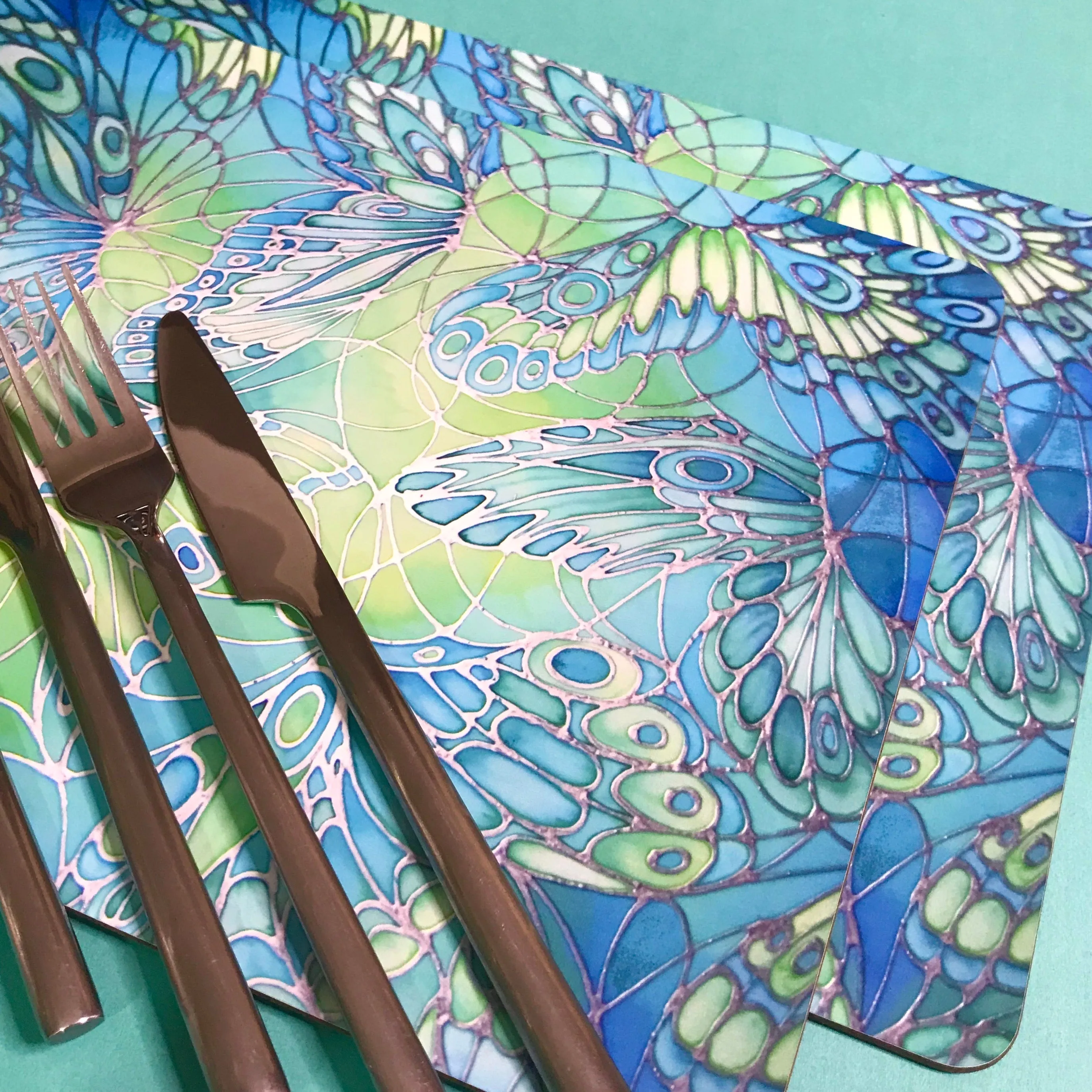 Green Glass Trivets and Chopping Boards - Butterflies Table Mats & Coasters - Green Butterfly Place Mats - Green Glass Trivets