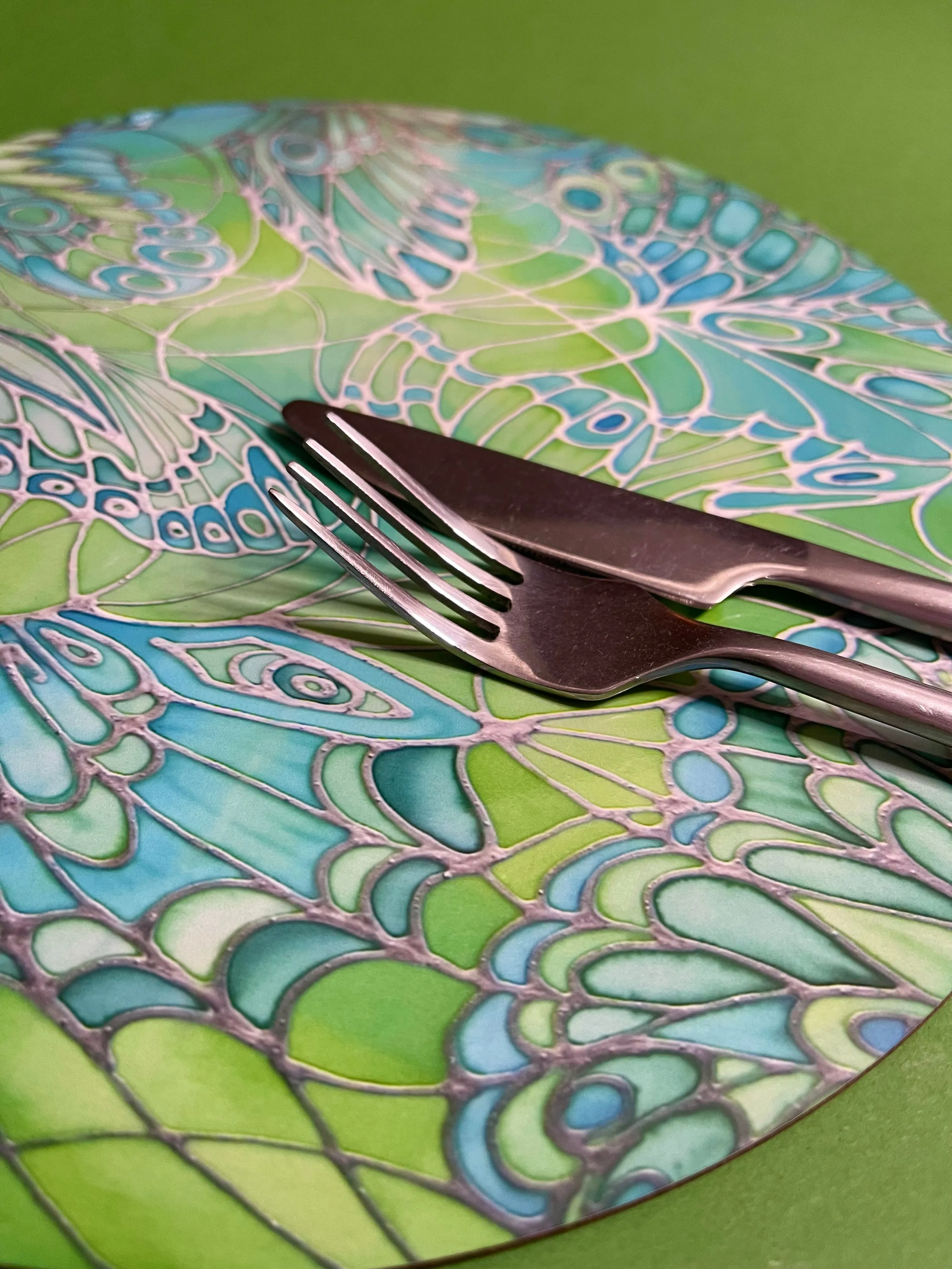 Green Glass Trivets and Chopping Boards - Butterflies Table Mats & Coasters - Green Butterfly Place Mats - Green Glass Trivets