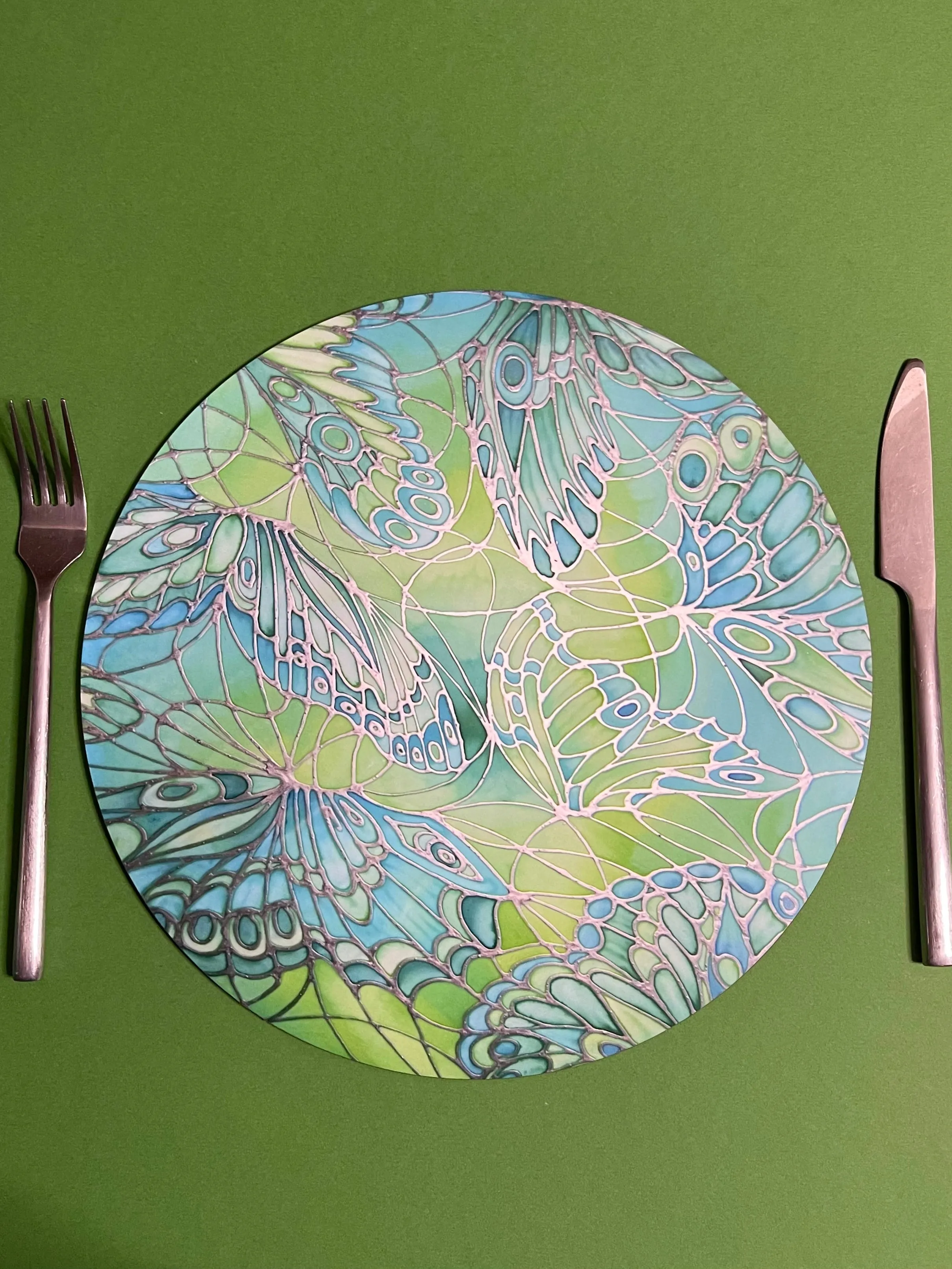 Green Glass Trivets and Chopping Boards - Butterflies Table Mats & Coasters - Green Butterfly Place Mats - Green Glass Trivets