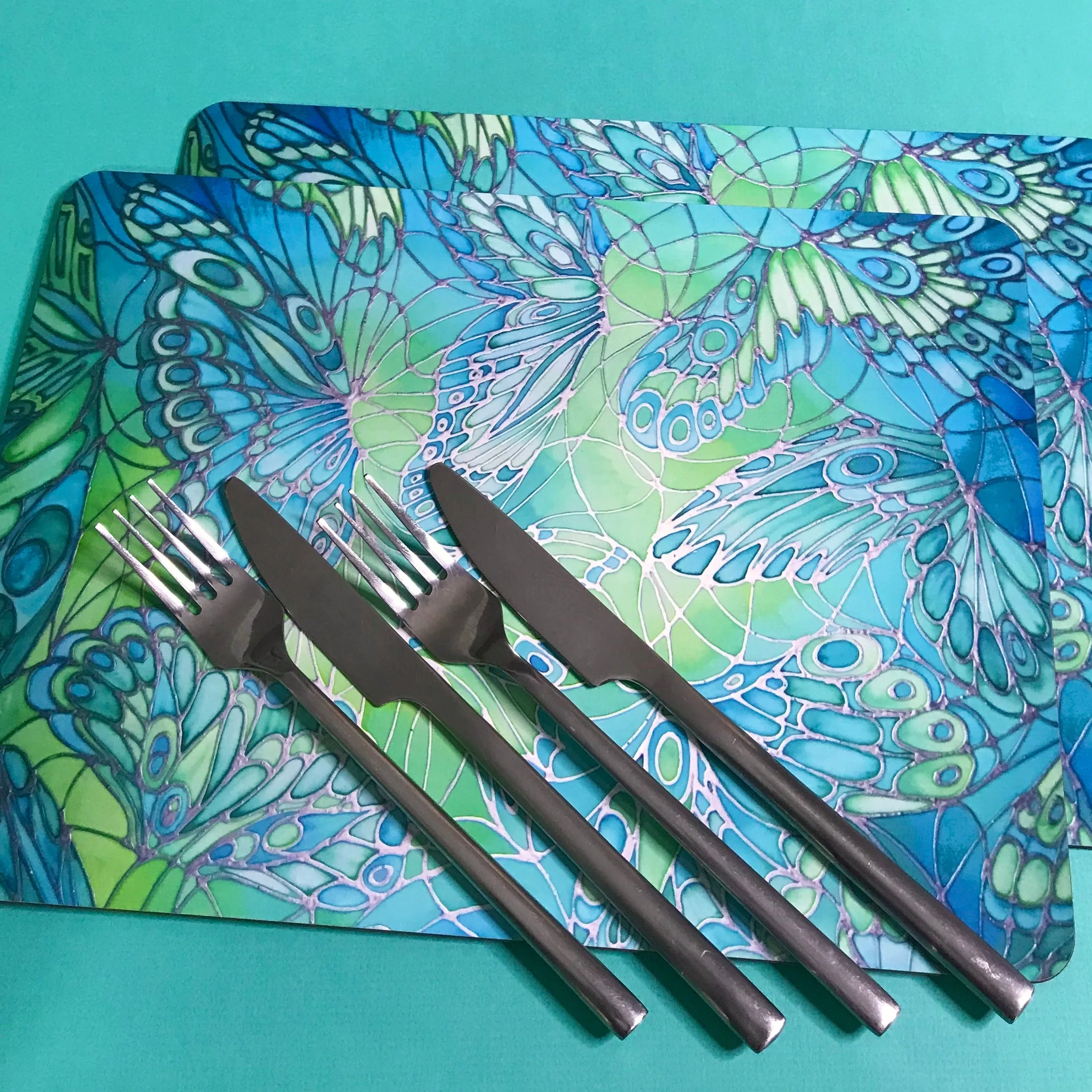 Green Glass Trivets and Chopping Boards - Butterflies Table Mats & Coasters - Green Butterfly Place Mats - Green Glass Trivets