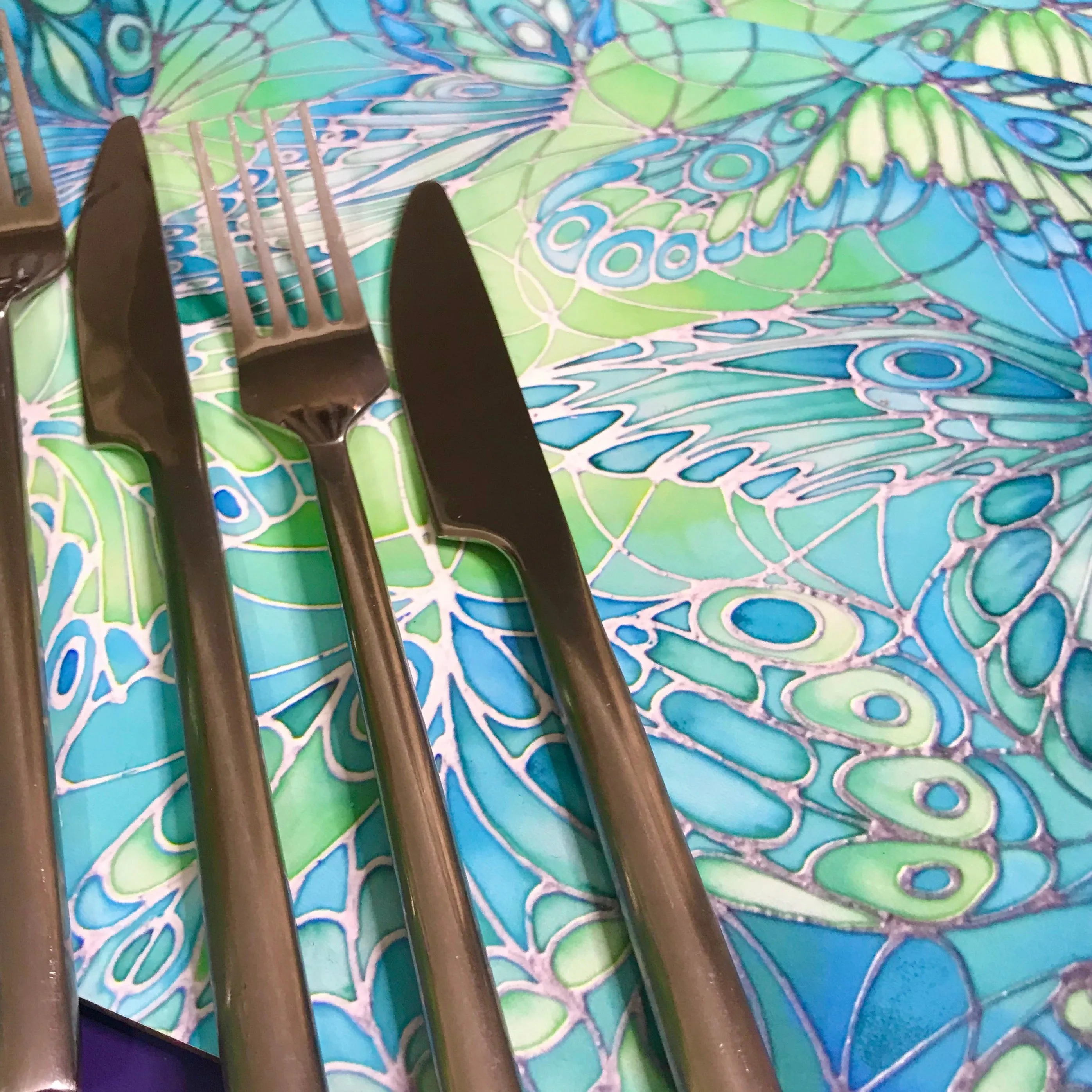 Green Glass Trivets and Chopping Boards - Butterflies Table Mats & Coasters - Green Butterfly Place Mats - Green Glass Trivets