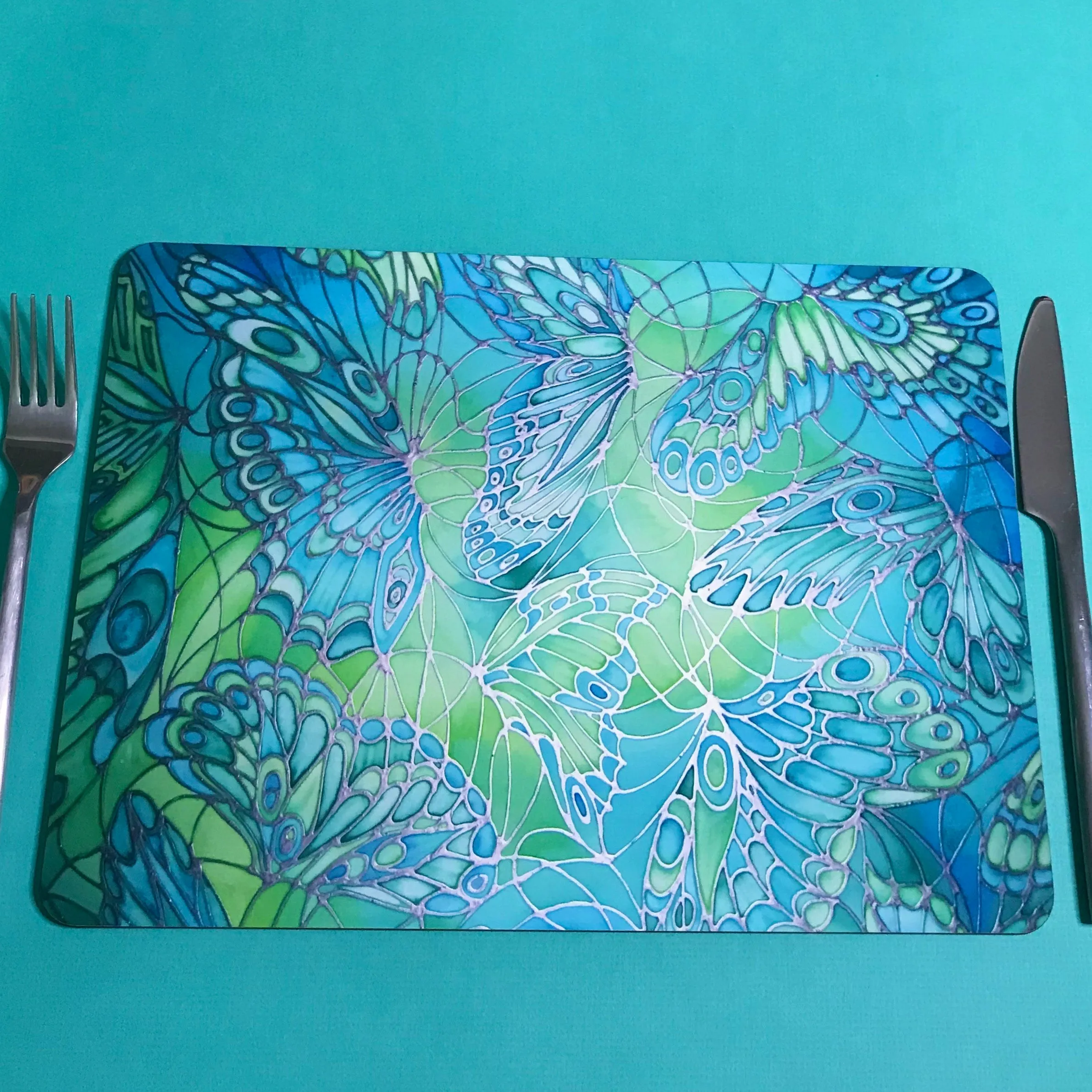 Green Glass Trivets and Chopping Boards - Butterflies Table Mats & Coasters - Green Butterfly Place Mats - Green Glass Trivets
