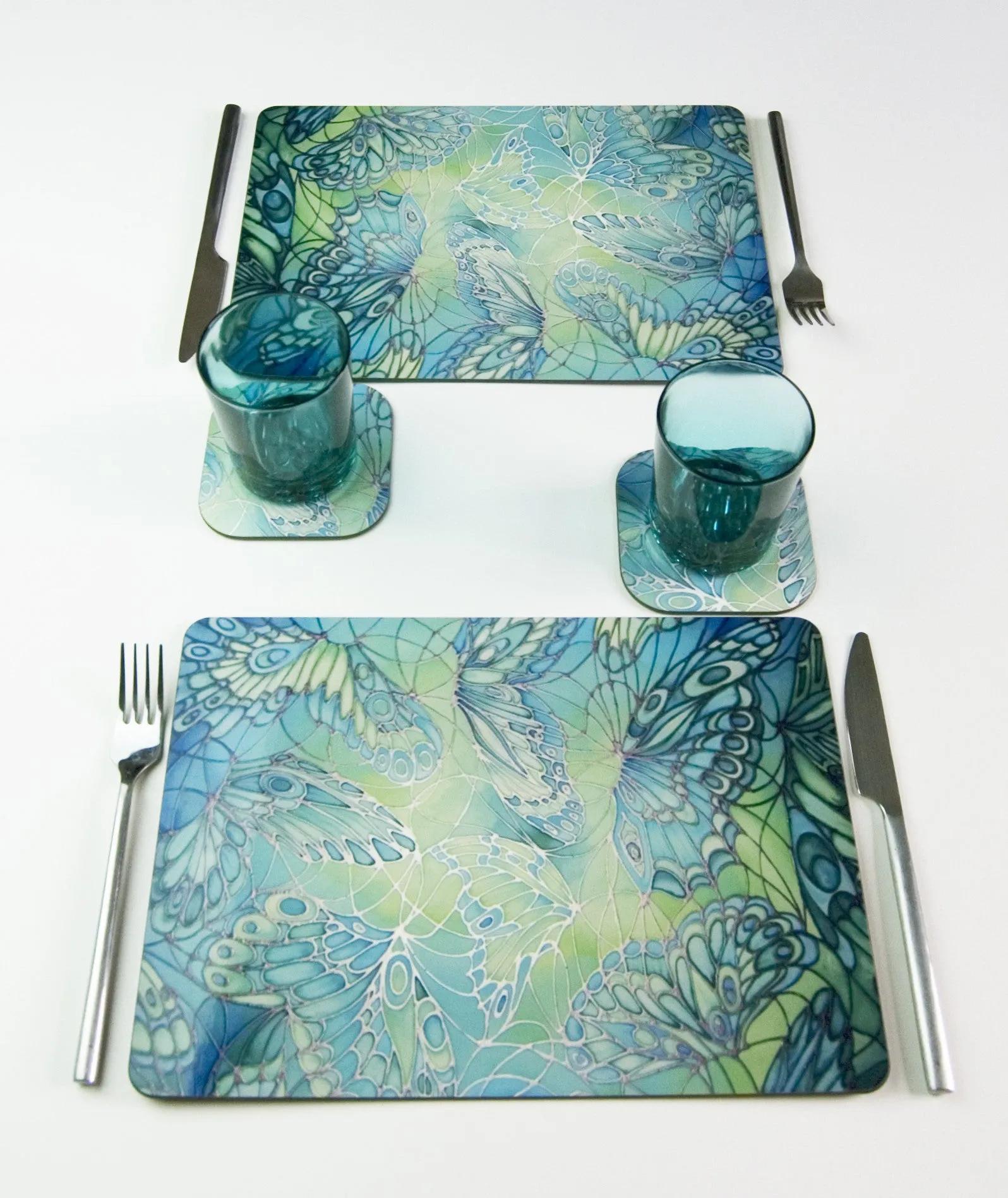 Green Glass Trivets and Chopping Boards - Butterflies Table Mats & Coasters - Green Butterfly Place Mats - Green Glass Trivets
