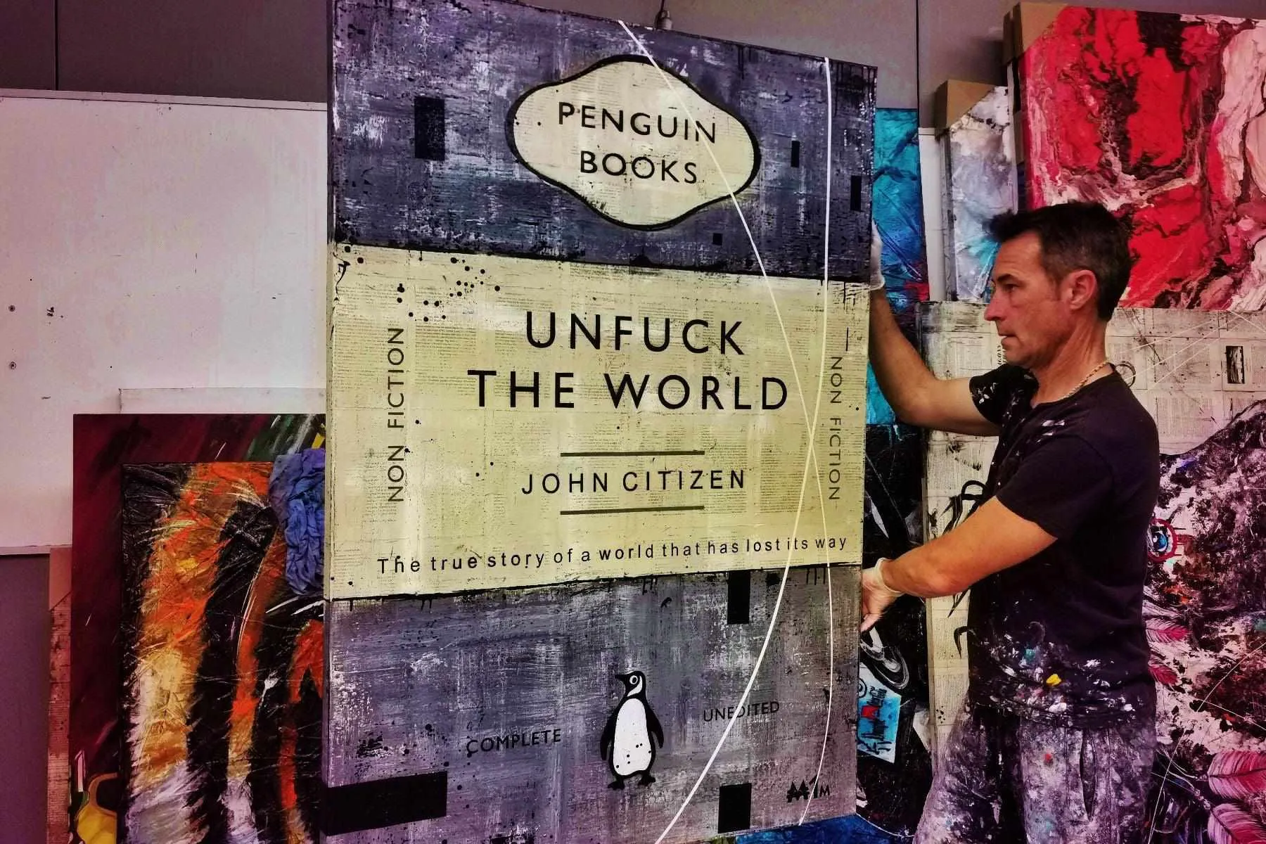 Grey Unfucker 140cm x 100cm Unfuck The World Urban Pop Book Club Painting (SOLD)