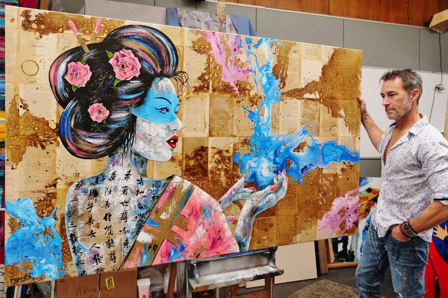Hanabira "Petal" 200cm x 120cm Geisha Abstract Realism Book Club Painting (SOLD)