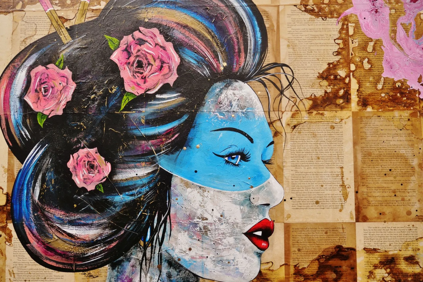 Hanabira "Petal" 200cm x 120cm Geisha Abstract Realism Book Club Painting (SOLD)