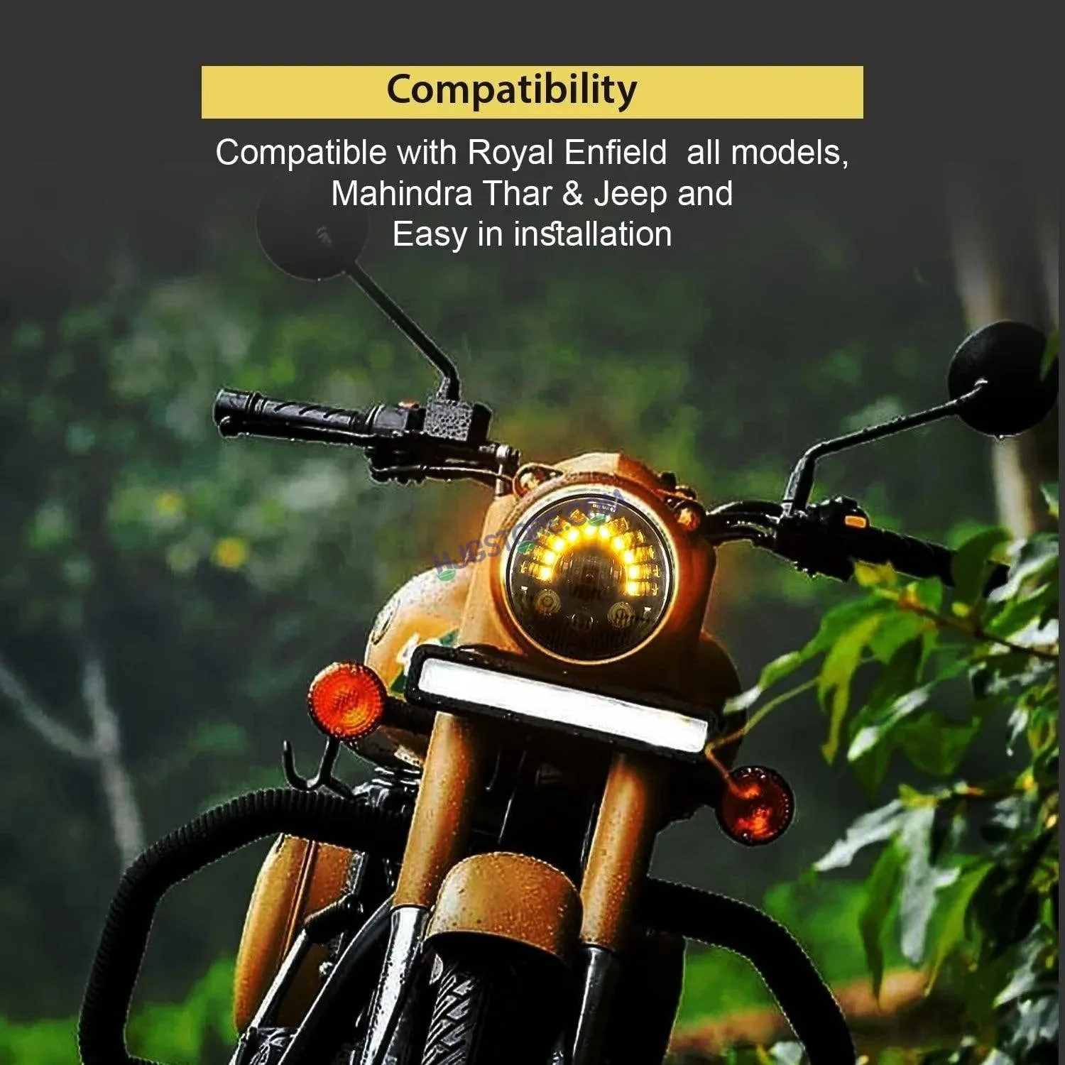 HJG 7 Inch Round Headlight with Turn Signal Indicator & Hi/Low Beam for Bullet, Mahindra Thar