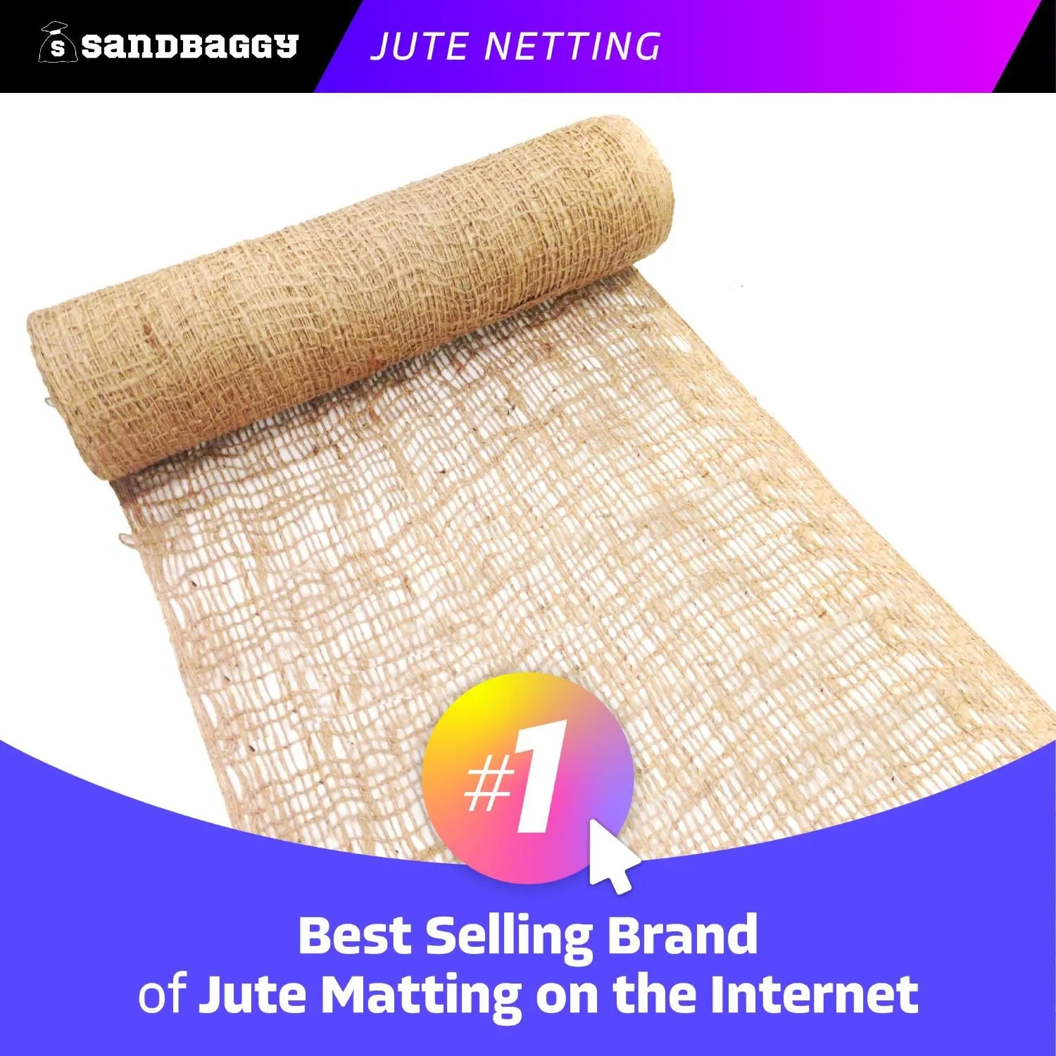 Jute Netting - Erosion Control (Biodegradable) - 4 ft or 8 ft Wide (Lasts 6-24 mo)