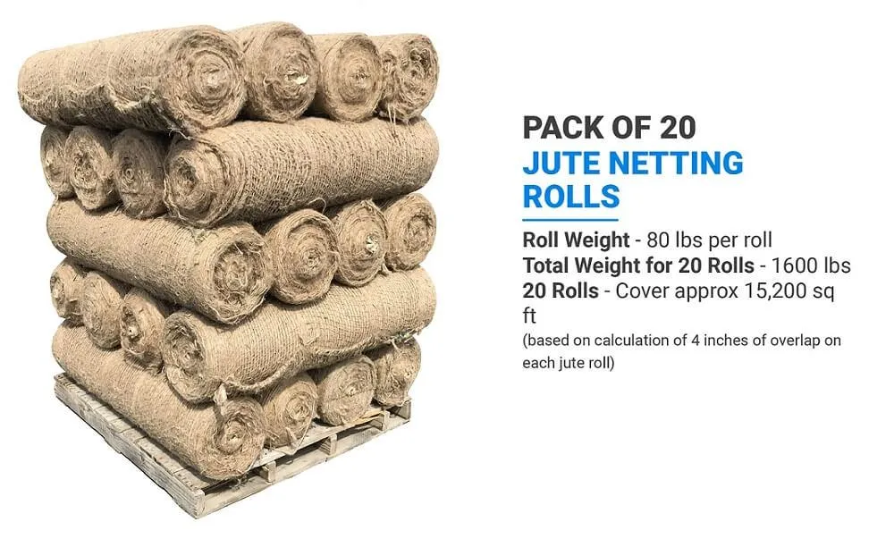 Jute Netting - Erosion Control (Biodegradable) - 4 ft or 8 ft Wide (Lasts 6-24 mo)
