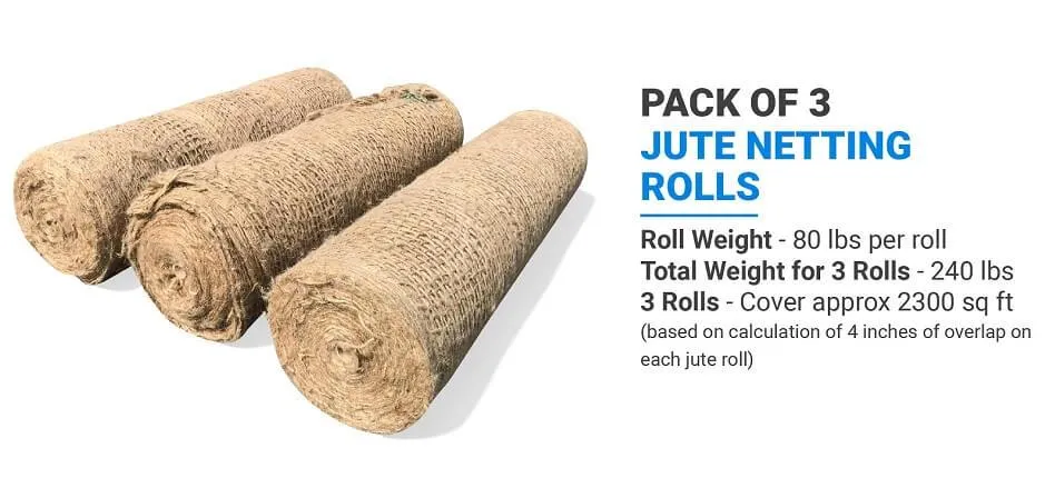 Jute Netting - Erosion Control (Biodegradable) - 4 ft or 8 ft Wide (Lasts 6-24 mo)