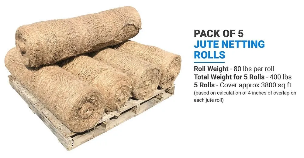 Jute Netting - Erosion Control (Biodegradable) - 4 ft or 8 ft Wide (Lasts 6-24 mo)