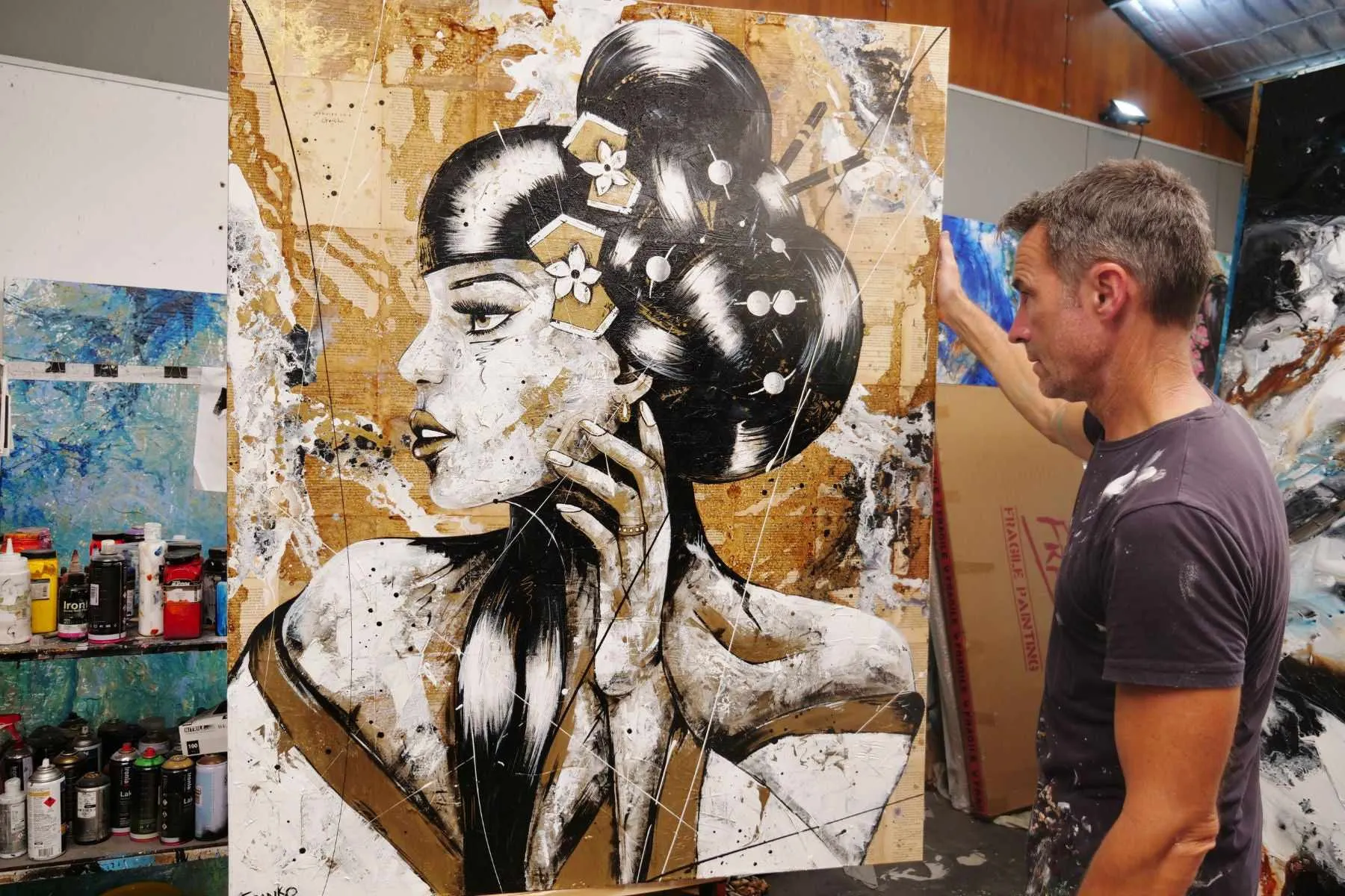 Kin Ojo 120cm x 150cm Geisha Abstract Realism Book Club Painting (SOLD)