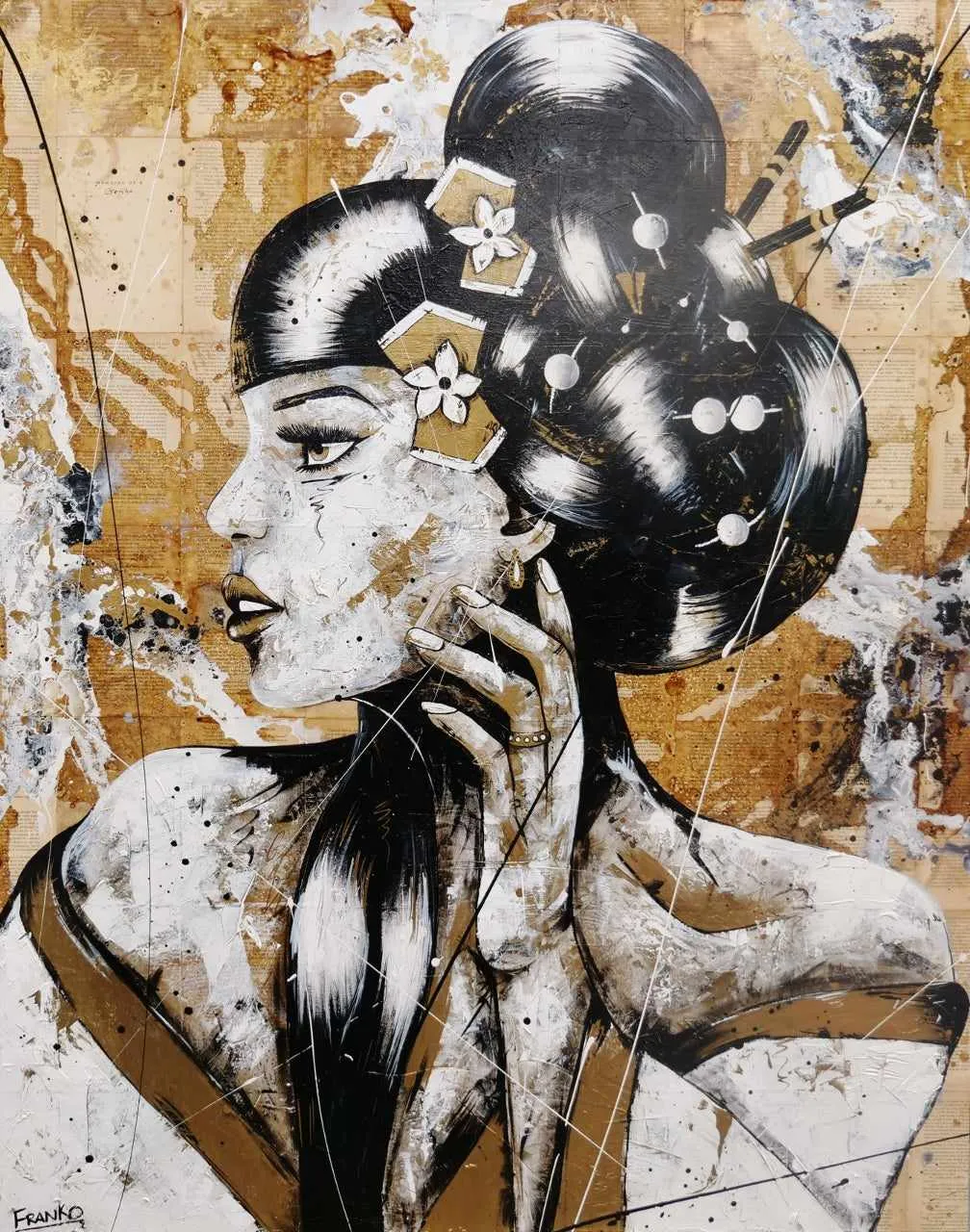 Kin Ojo 120cm x 150cm Geisha Abstract Realism Book Club Painting (SOLD)