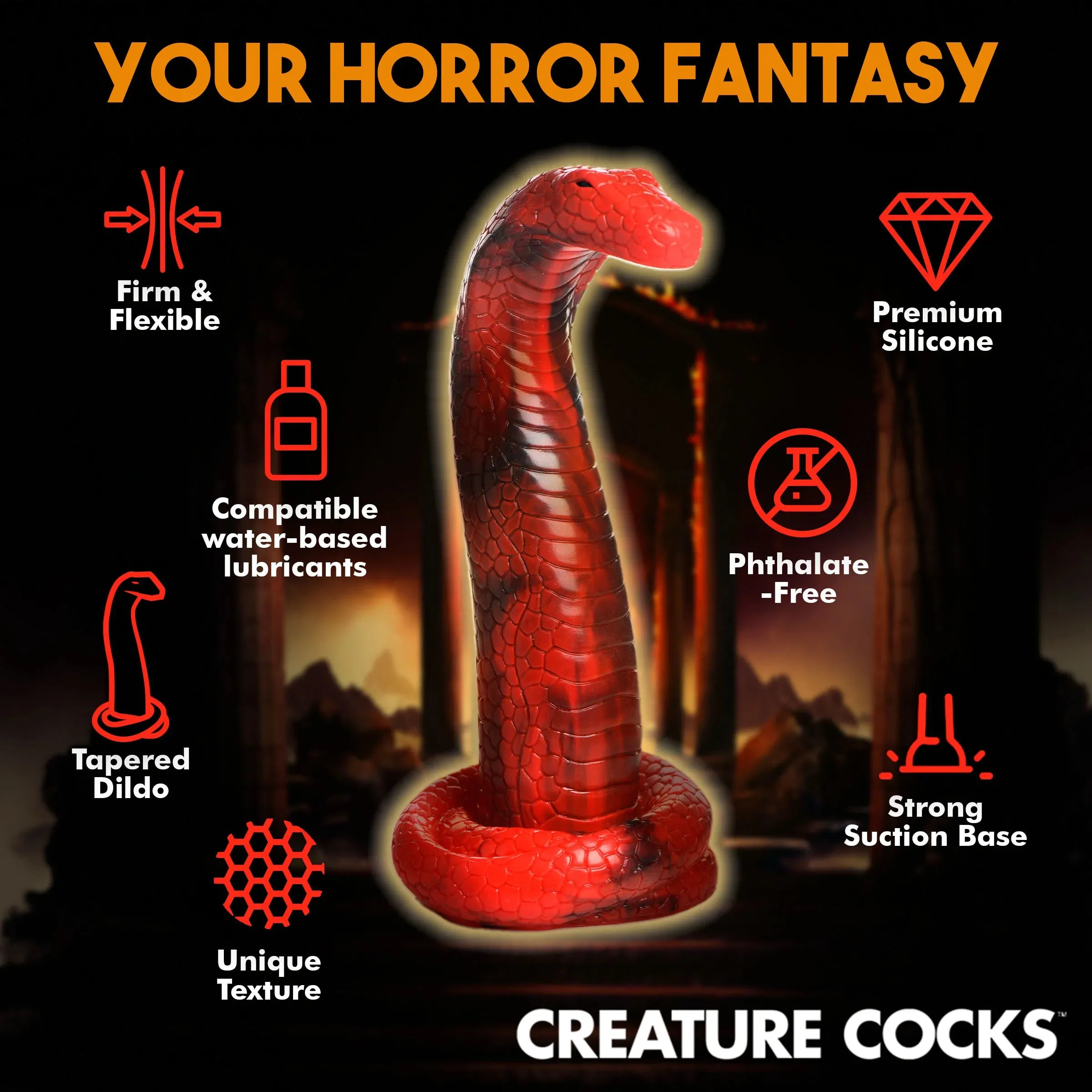 King Cobra Silicone Dildo - Red