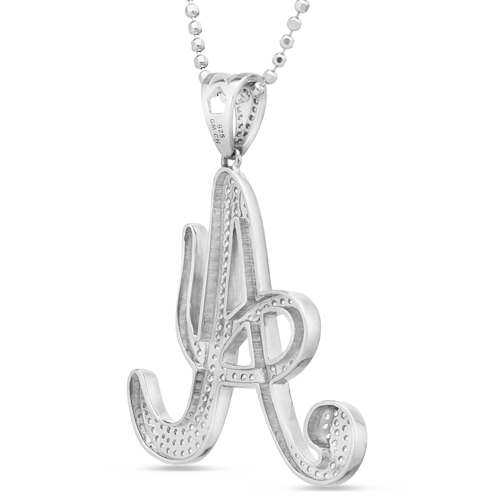 Large Silver Script Pave Initial Pendant