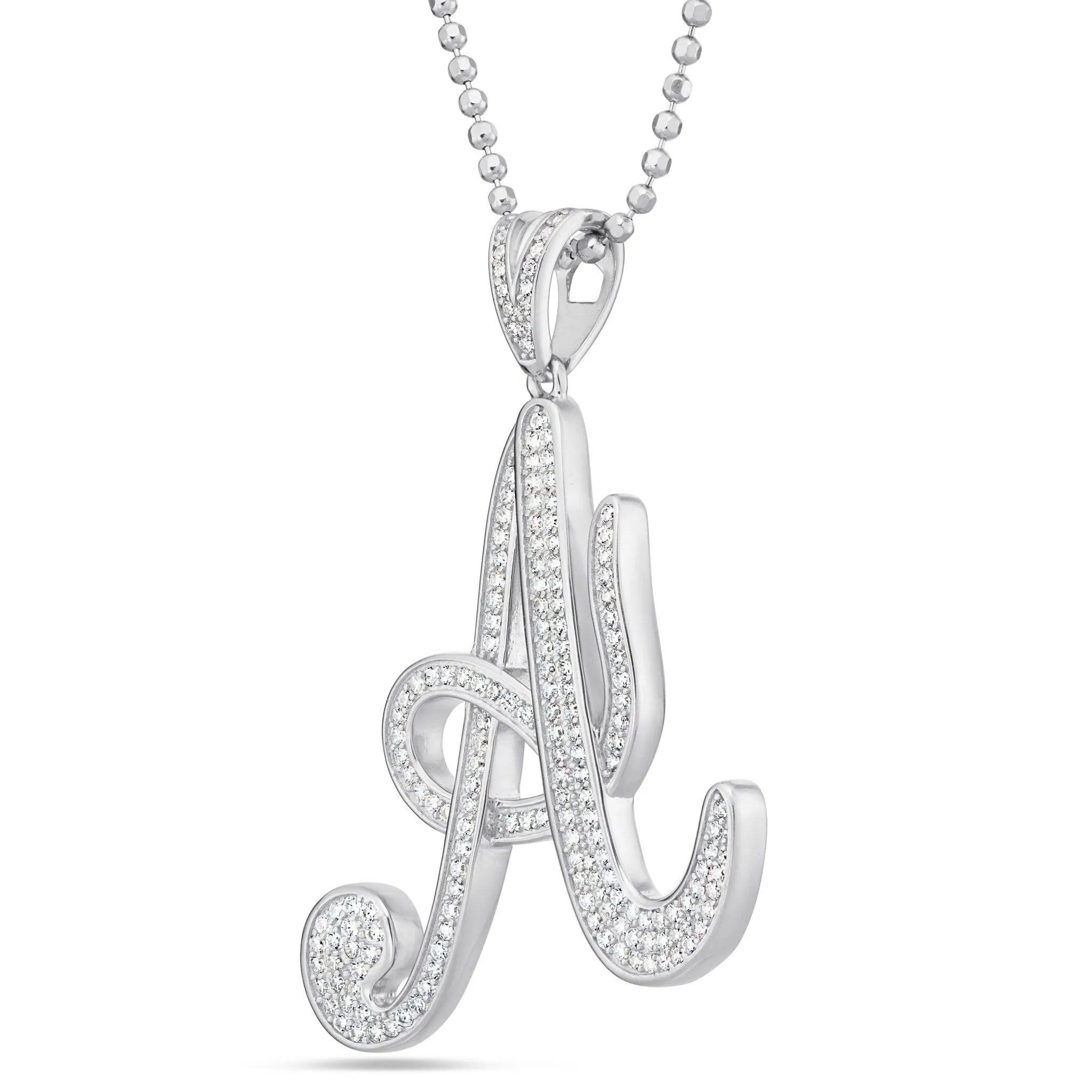 Large Silver Script Pave Initial Pendant