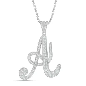 Large Silver Script Pave Initial Pendant
