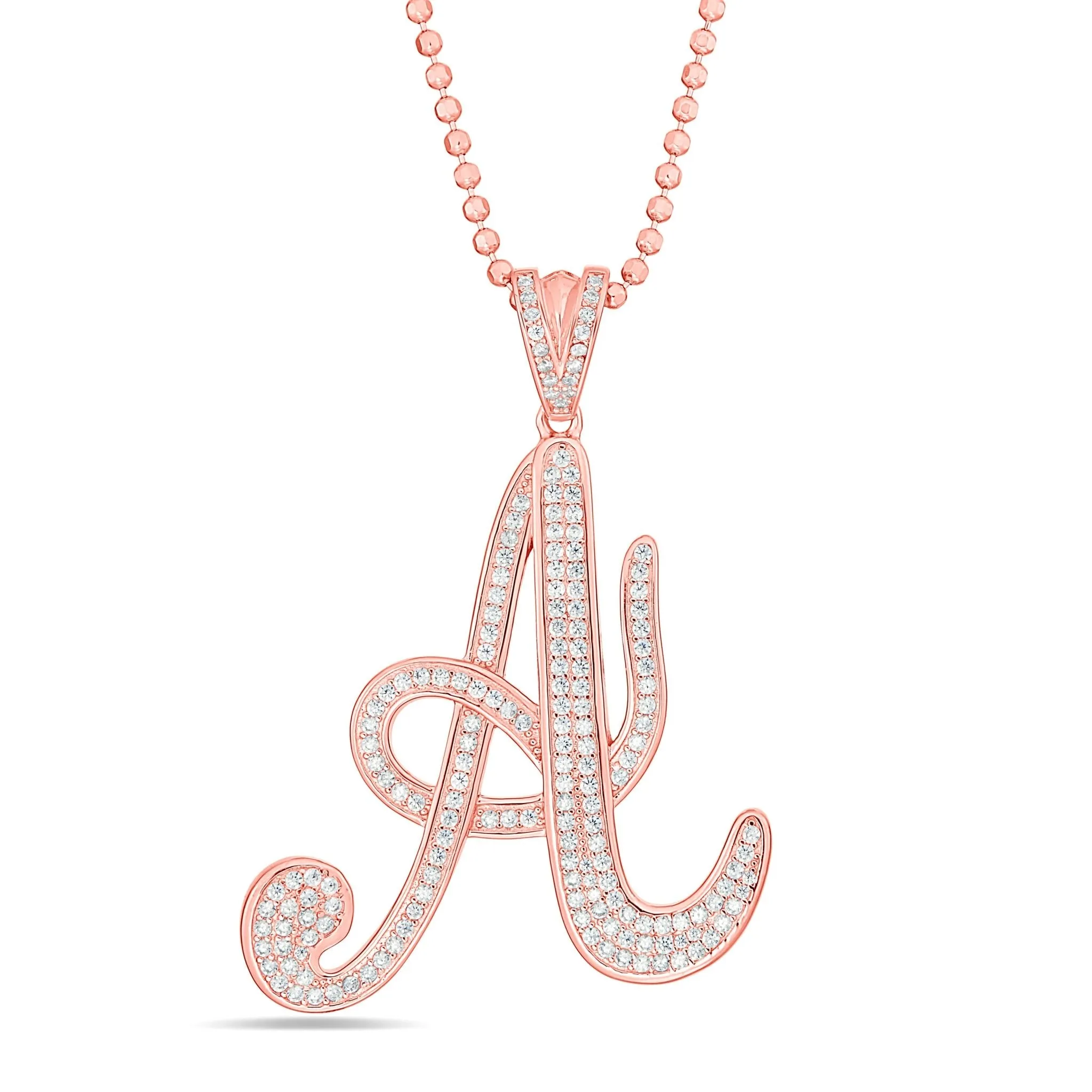 Large Silver Script Pave Initial Pendant