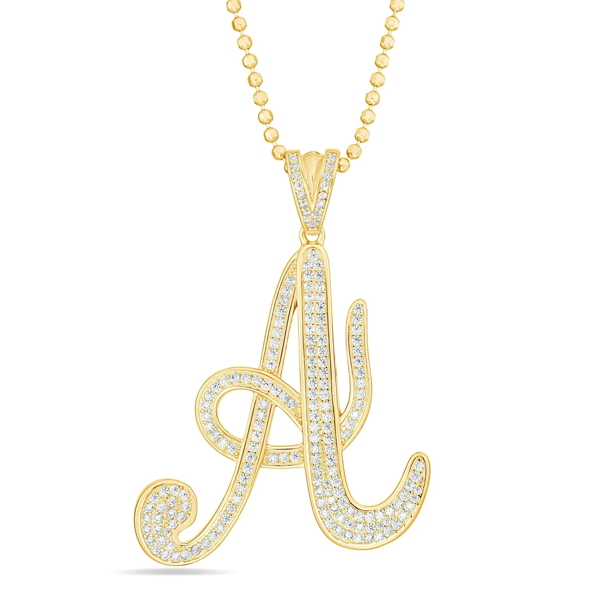 Large Silver Script Pave Initial Pendant