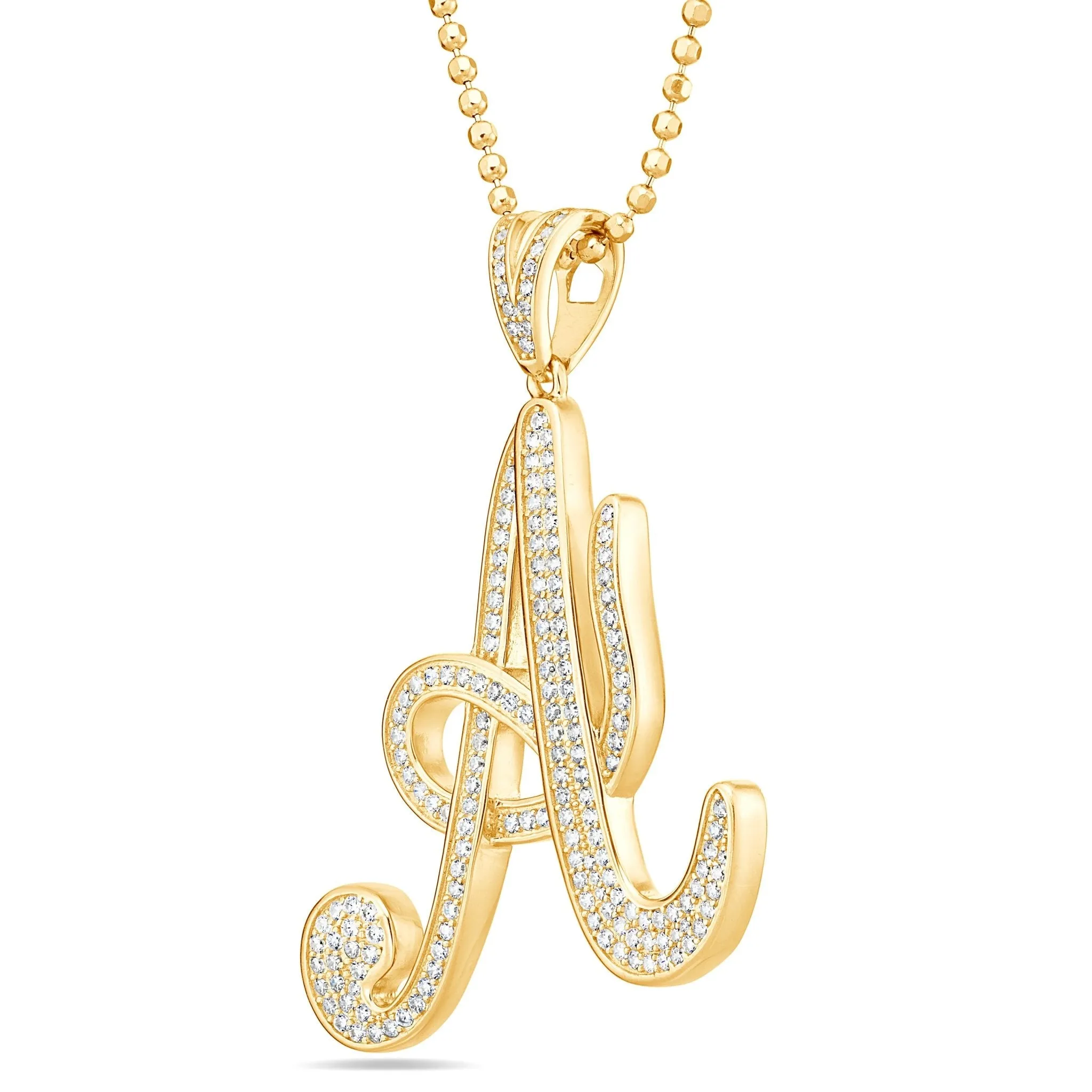 Large Silver Script Pave Initial Pendant