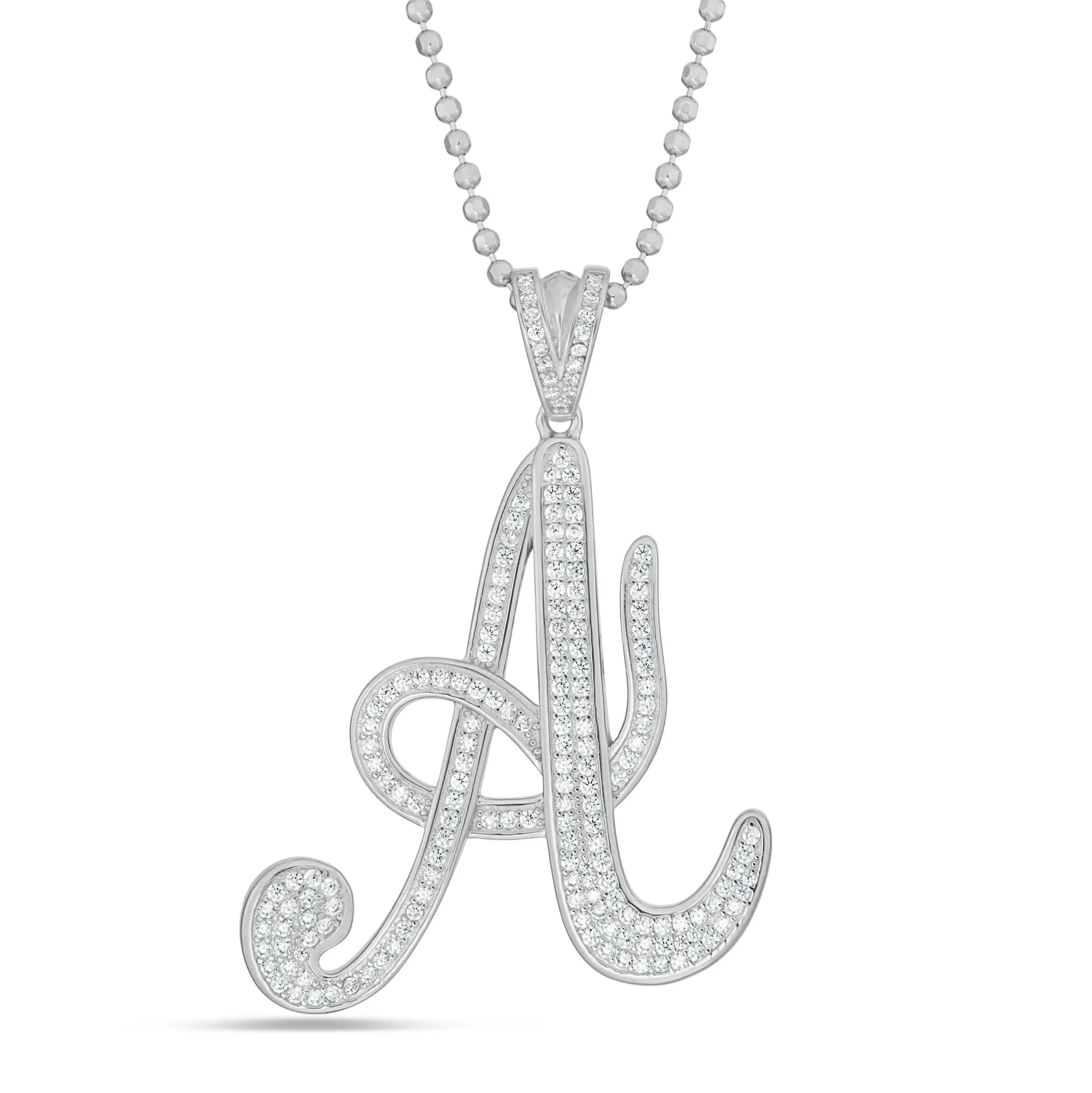 Large Silver Script Pave Initial Pendant