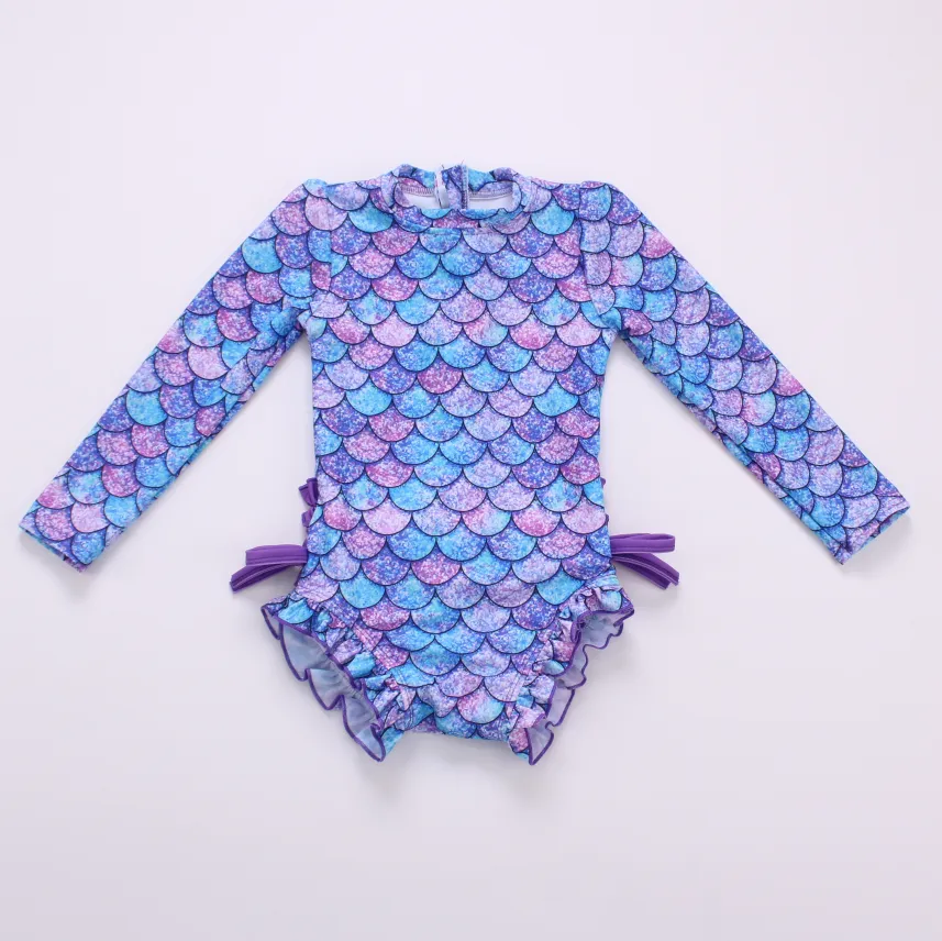 Long Sleeve Mermaid Scales 1 Pc Rash Guard Swimsuit