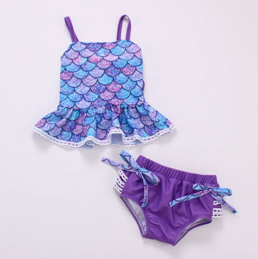 Mermaid Scales Tankini Ruffle Bum Swimsuit