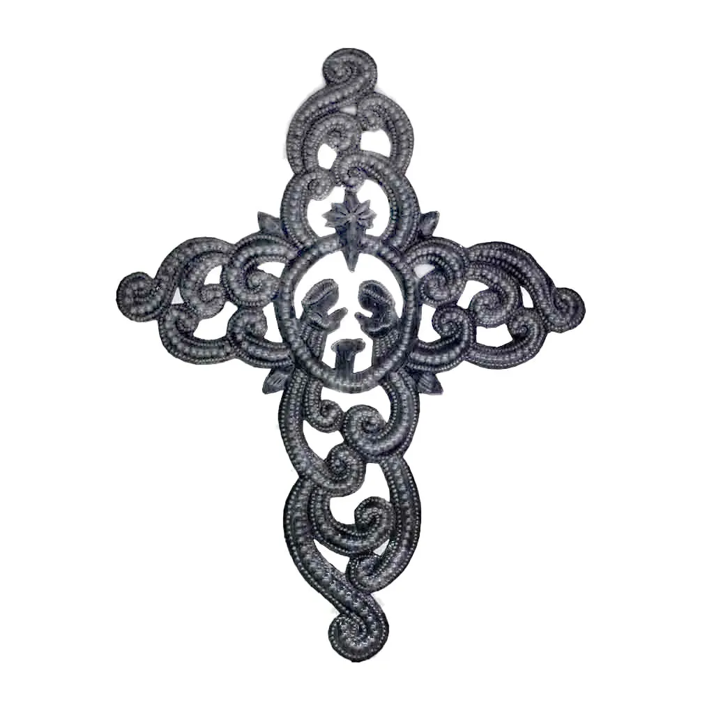 Metal Cross Wall Art Ornate with Nativity Scene 9.5 x 12