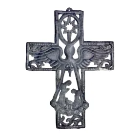 Metal Cross with Angel Nativity Scene 10 x 14 Croix des Bouquets