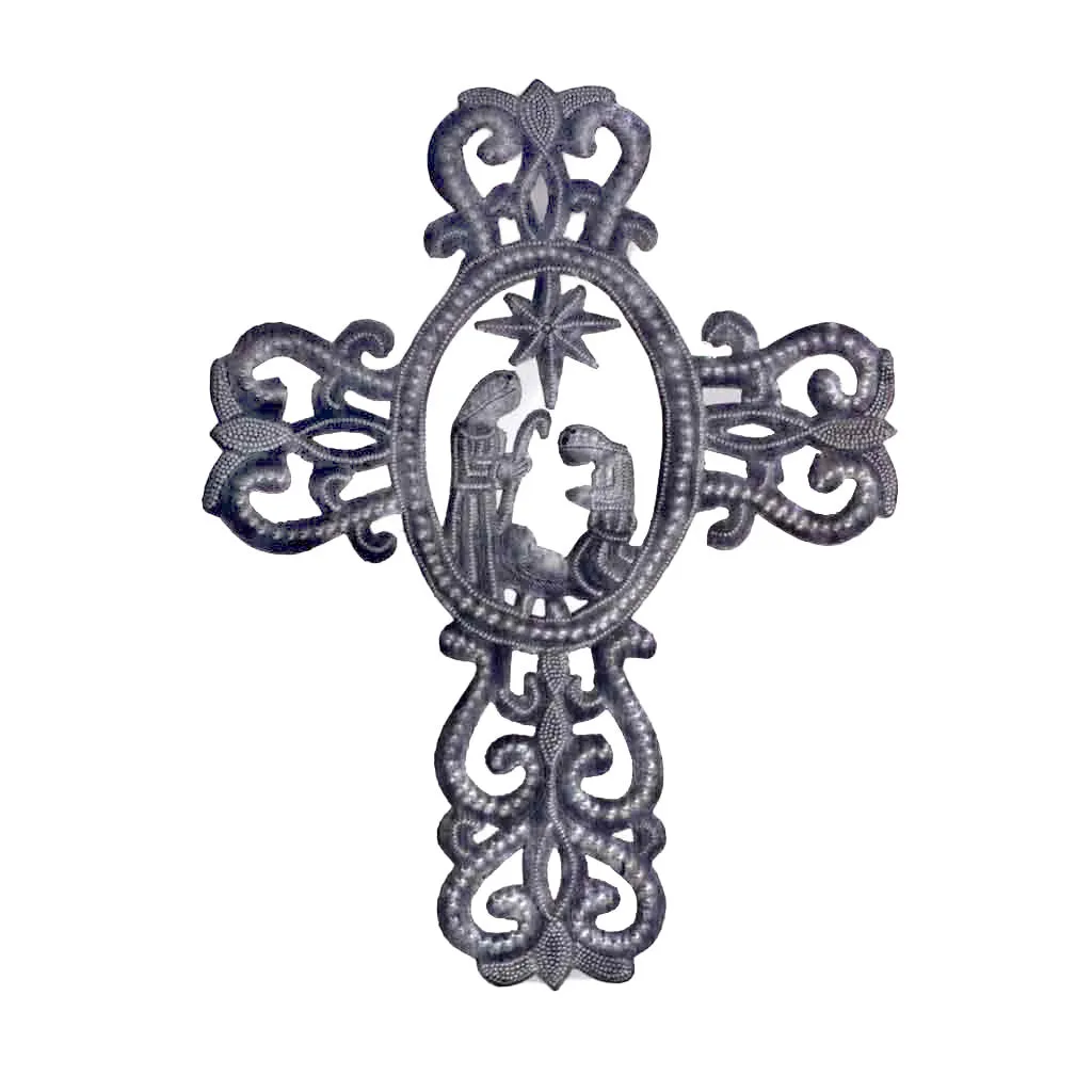 Metal Cross with Nativity Scene (10  x 14 ) Croix des Bouquets