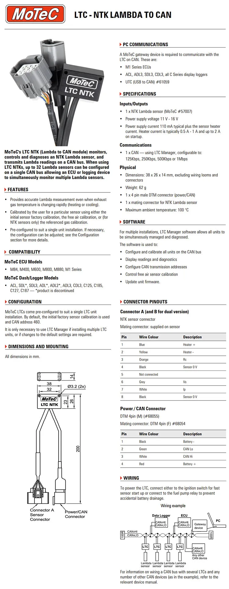 MoTeC Lambda to CAN (LTC-NTK)