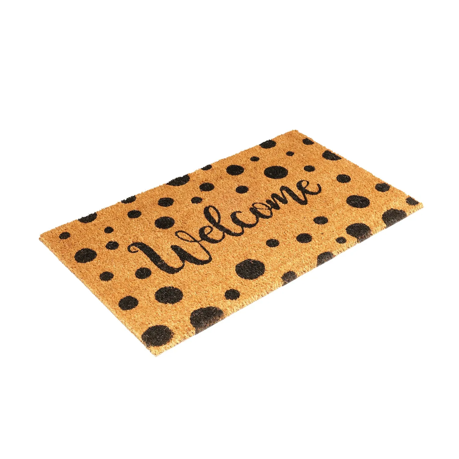 OnlyMat Black Polka Dot Welcome Printed Natural Coir Entrance Door Mat