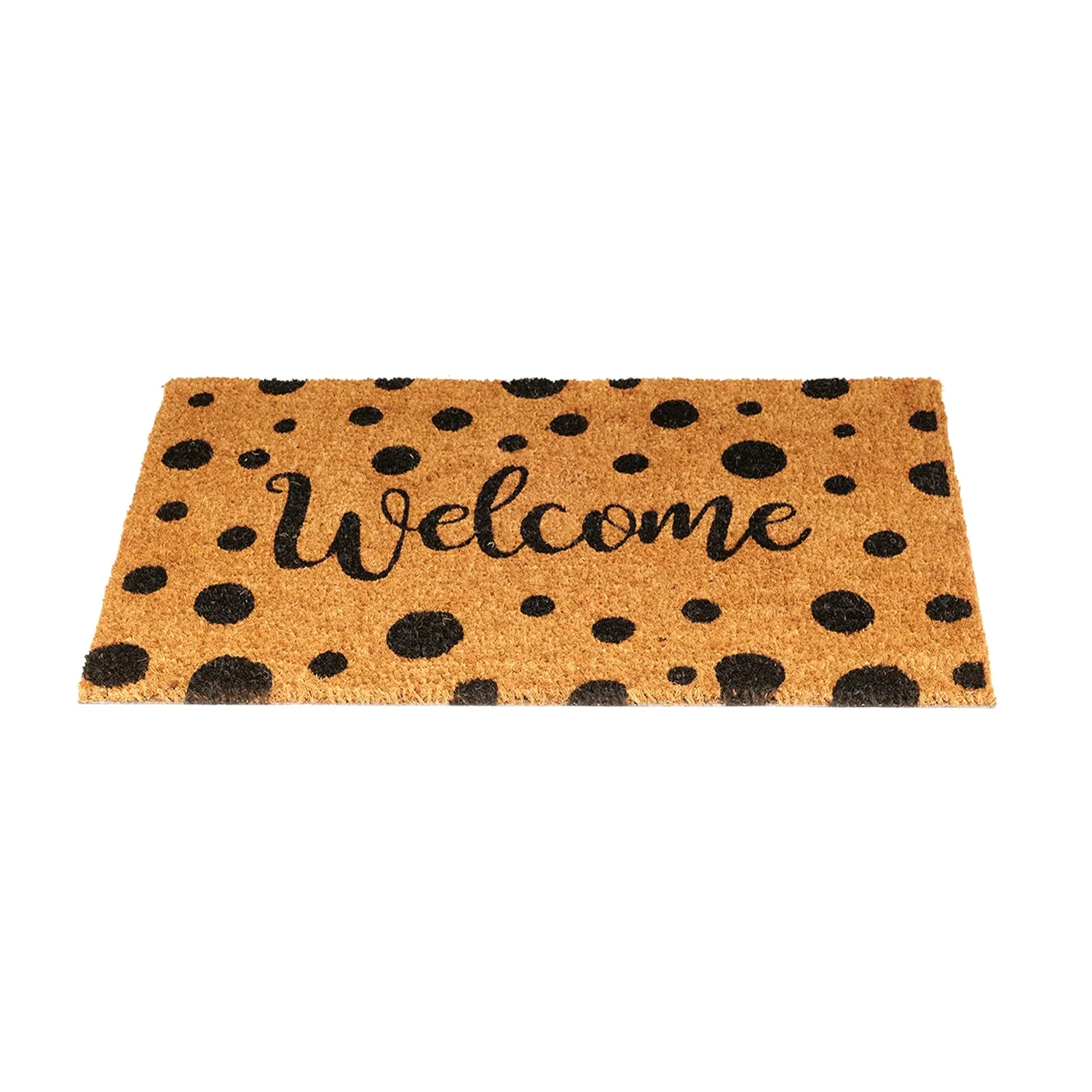 OnlyMat Black Polka Dot Welcome Printed Natural Coir Entrance Door Mat