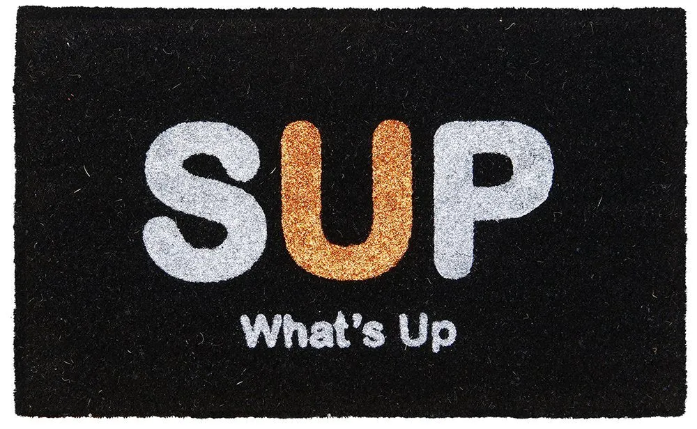 OnlyMat Black SUP What's Up Printed Natural Coir Door mat