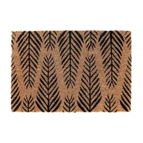 OnlyMat Elegant Large Black Leaf printed Natural Coir Floor Mat