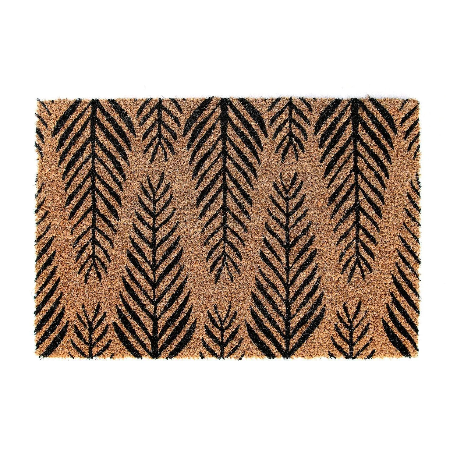 OnlyMat Elegant Large Black Leaf printed Natural Coir Floor Mat