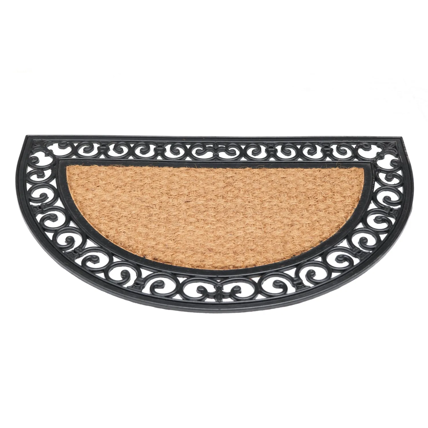 OnlyMat Plain Blank Semicircle Natural Coir Doormat with Black Rubber Border