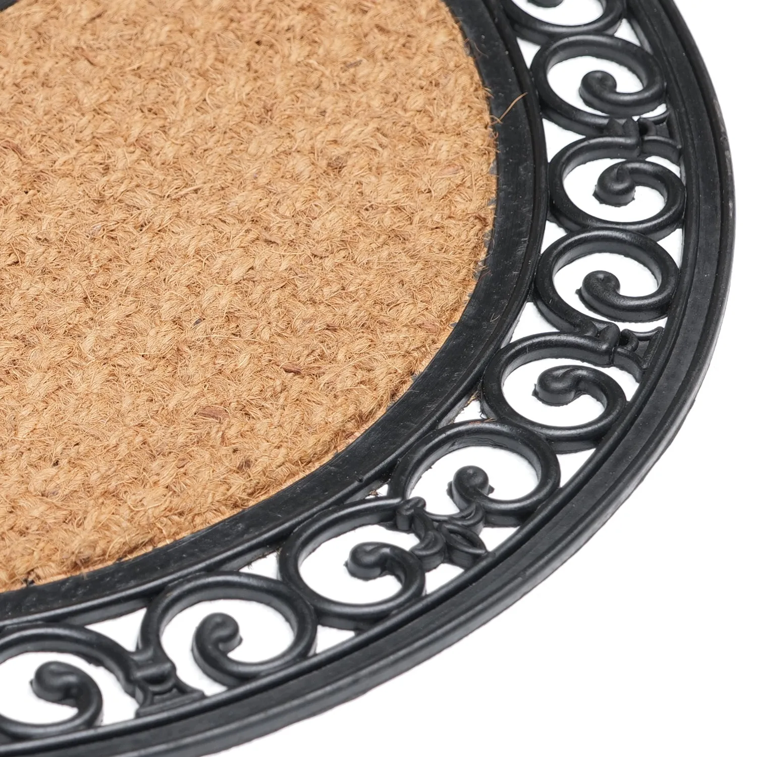 OnlyMat Plain Blank Semicircle Natural Coir Doormat with Black Rubber Border