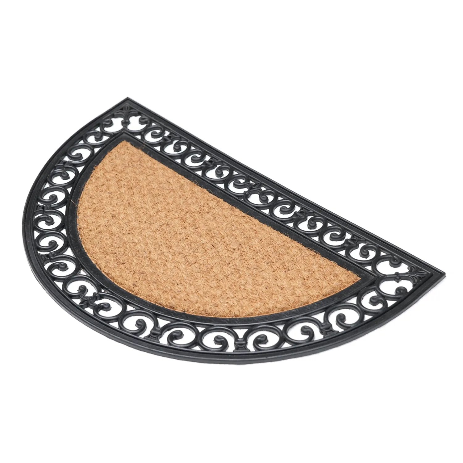 OnlyMat Plain Blank Semicircle Natural Coir Doormat with Black Rubber Border