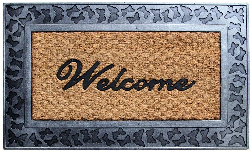 OnlyMat Rubber and Coir Moulded Butterfly Border Welcome Entrance Doormat