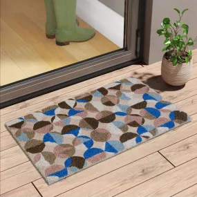 OnlyMat Small Circle Pattern Pastel Colour Blue and Brown Design Printed Natural Coir Door Mat
