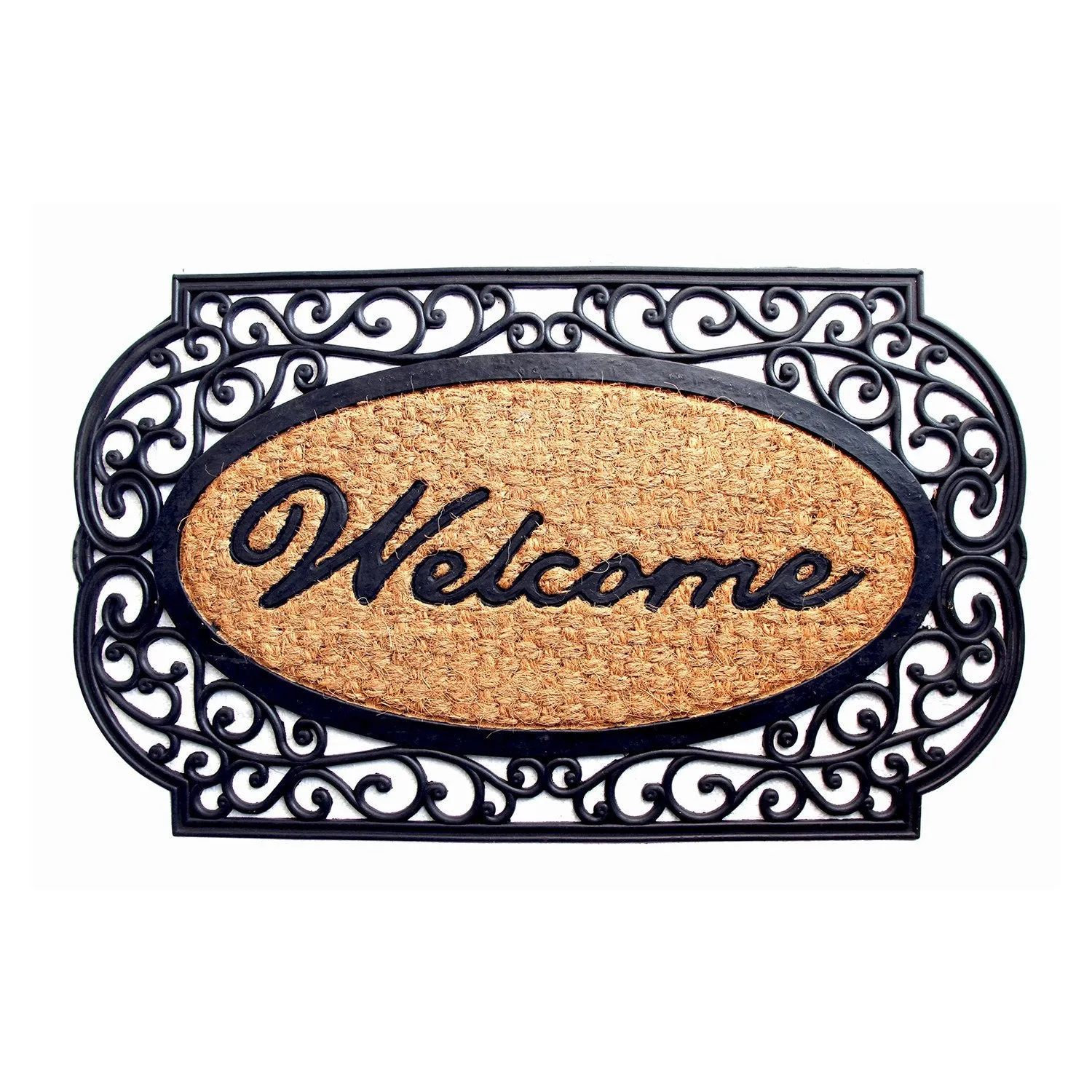 OnlyMat Welcome Printed Elegant Moulded Coir Mat with Black Border
