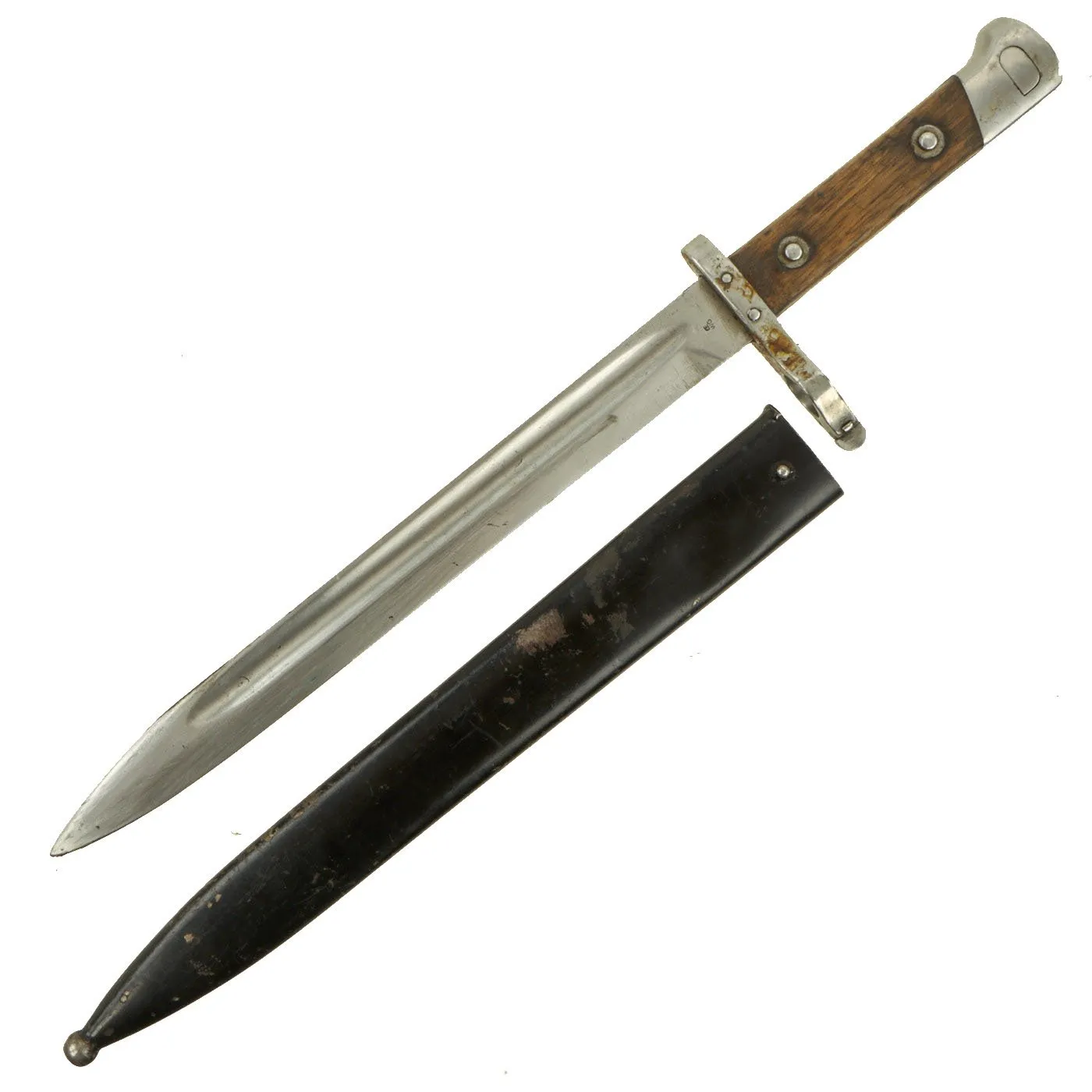 Original Austrian WWI Mannlicher M1895 Rifle Bayonet by ŒWG Steyr with Sight on Muzzle Ring & Scabbard