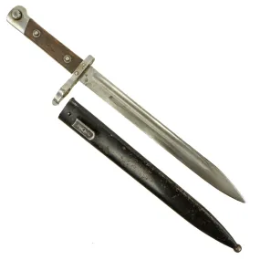 Original Austrian WWI Mannlicher M1895 Rifle Bayonet by ŒWG Steyr with Sight on Muzzle Ring & Scabbard