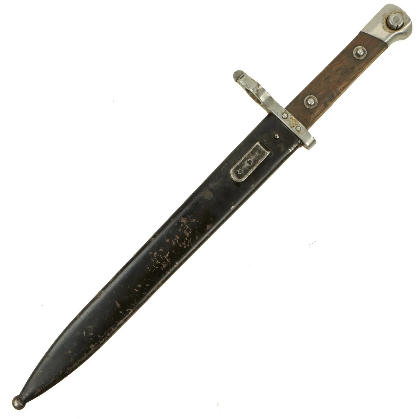 Original Austrian WWI Mannlicher M1895 Rifle Bayonet by ŒWG Steyr with Sight on Muzzle Ring & Scabbard