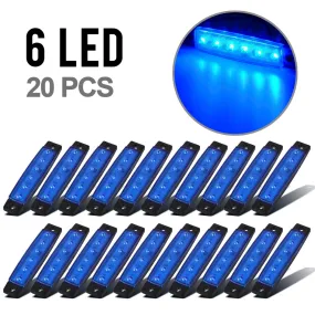 Partsam 20PCS 3.8inch Blue Led Marker Clearance light Truck Trailer Boat Lights Indicators Deco., Thin Line Led Cab Marker Truck Lorry Van RV Camper Parts Taillight License Plate Light Lamp 6led