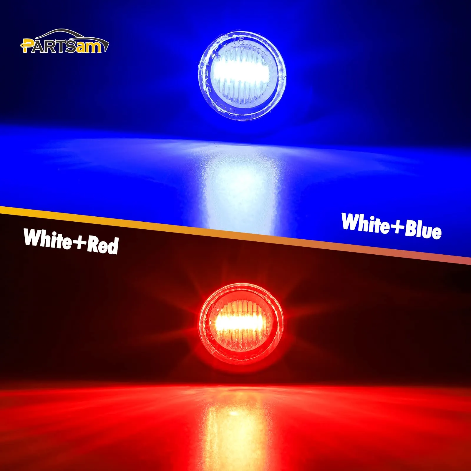 Partsam 2Pcs 3/4" Round LED Marker Light Red to Blue Auxiliary Light Dual Revolution Side Marker Clearance Light Turn Signal Indicators Grommet Bullet Light for Trailer Truck Camper RV